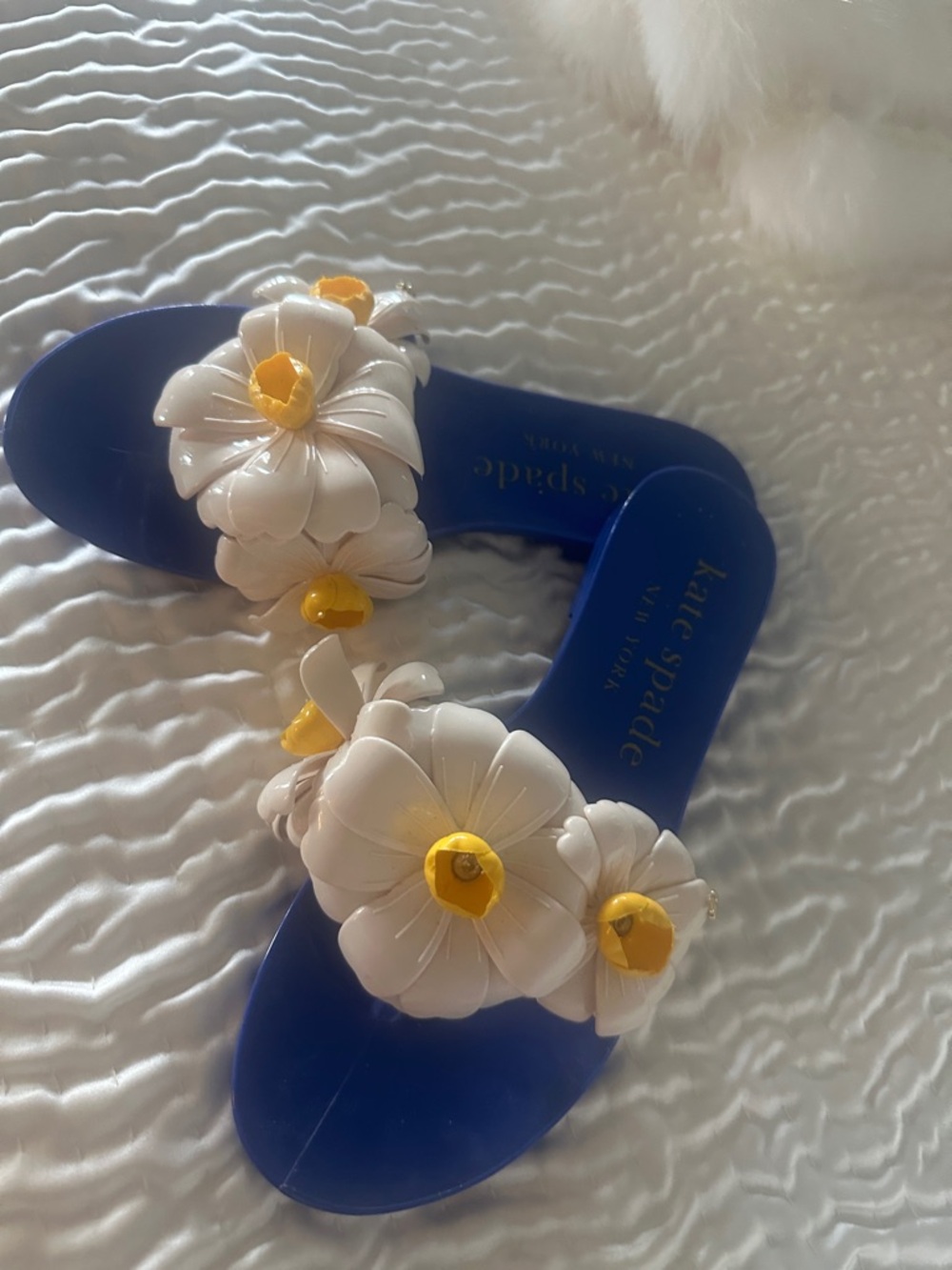 kate spade blue sandals with white and yellow floral accents - Picture 5 of 5